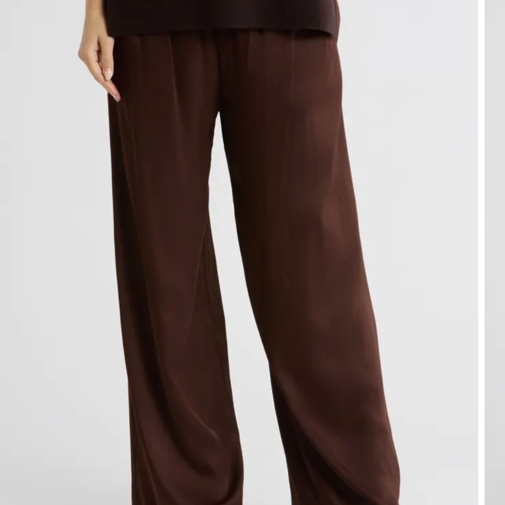 Nordstrom Wide-Leg Brown Satin Pants